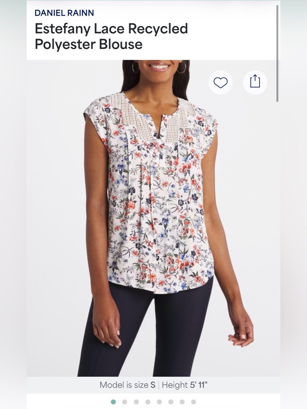 Daniel Rainn White Floral Notch-Neck Cap Sleeve Blouse